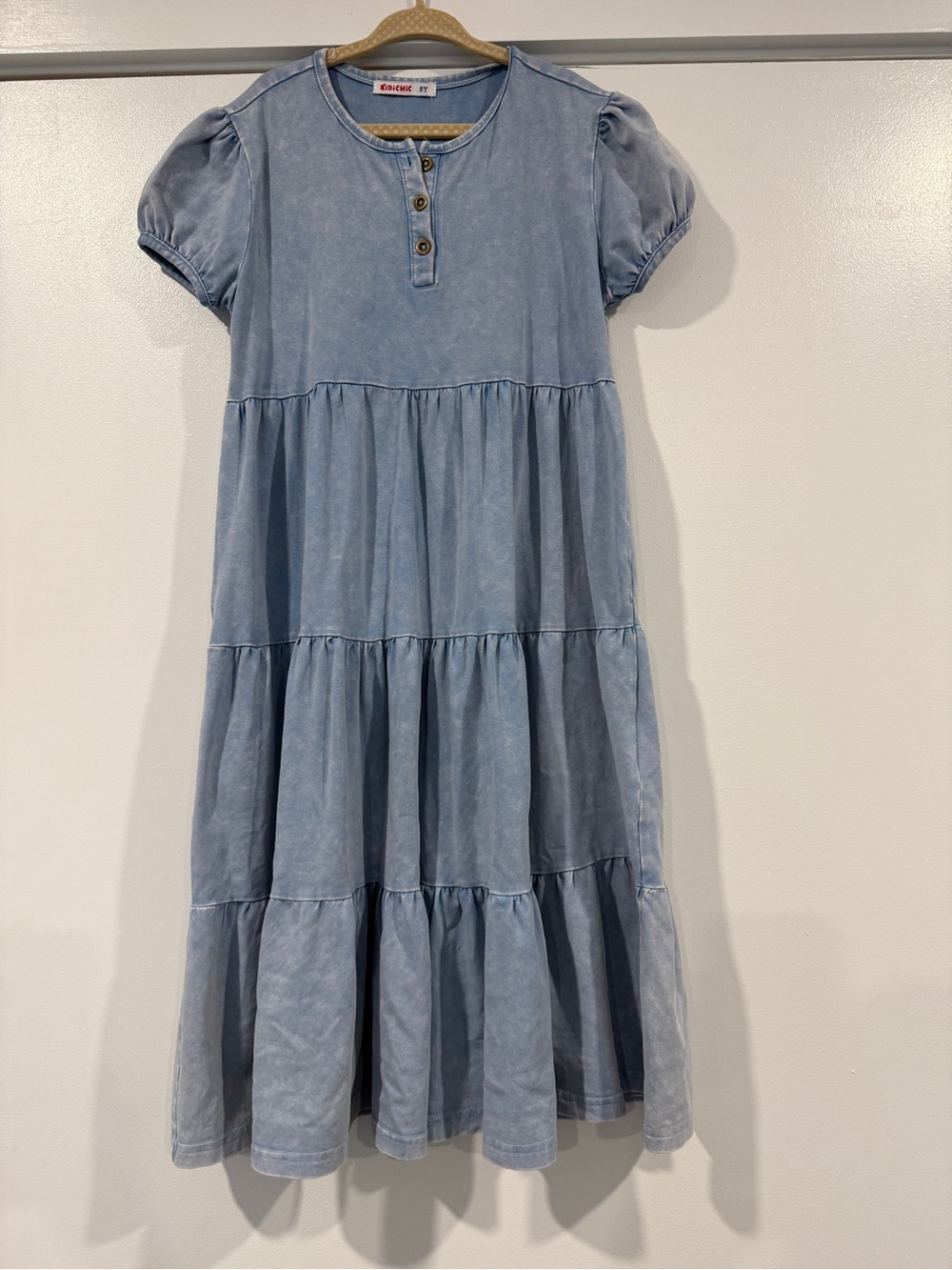Girls stretchy maxi dress with short sleeves looks like denim